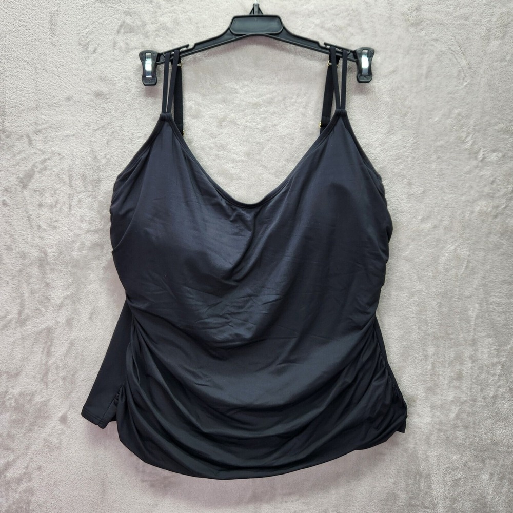 Bleu Rod Beattie Tankini Plus Size 20W Ruched Swim Underwire Adjustable Black